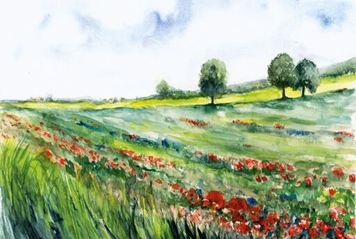 Aquarell von Petra Samek: Am Elberadweg bei Cossebaude 2017