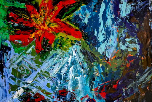 Sylke Klepsch – Farbenvielfalt – Rote Blume – Acryl auf Glattvlies